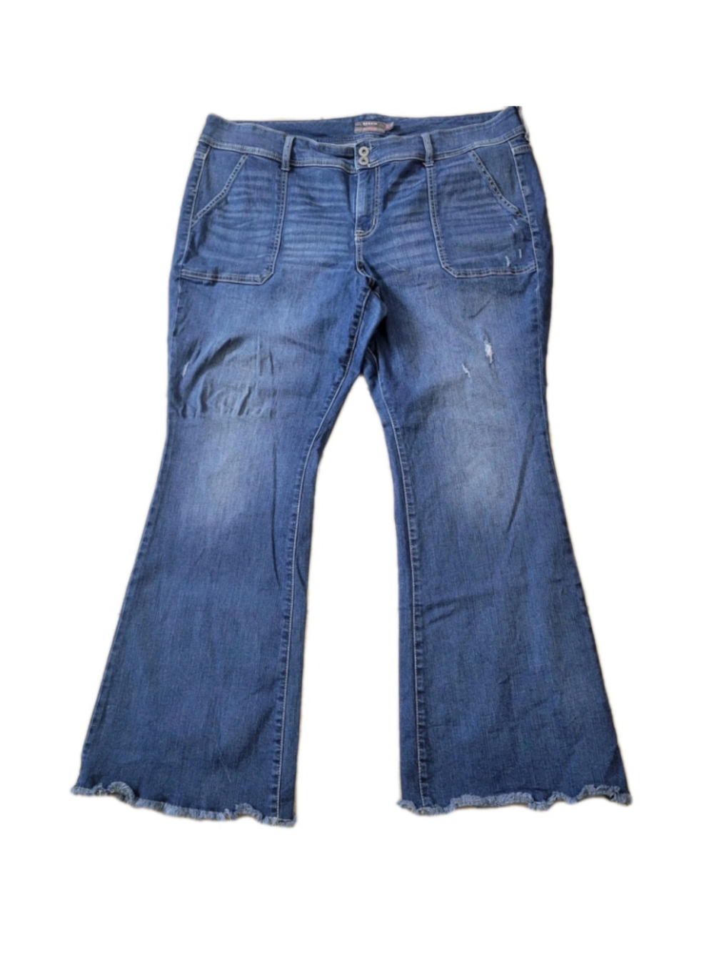 TORRID Women Mid-Rise Vintage Stretch Wide-Leg Flare Raw Hem Blue Jeans Size 20R